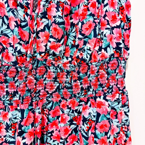 OLD NAVY Black & Red Floral Smocked Summer Dress | Large * - Picture 6 of 9